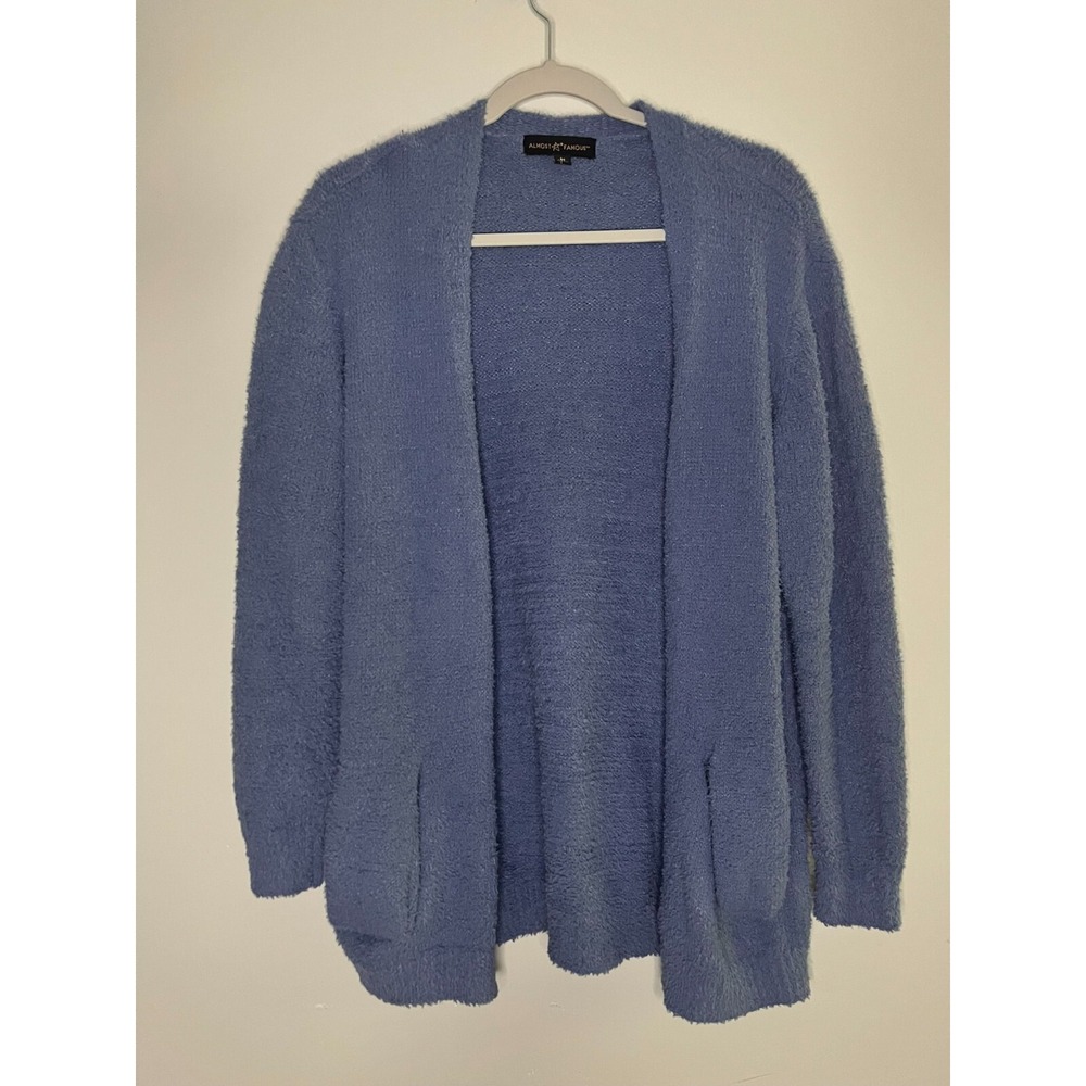 Almost Famous Blue Cozychic Cardigan Sweater Open Front Women's Size Medium